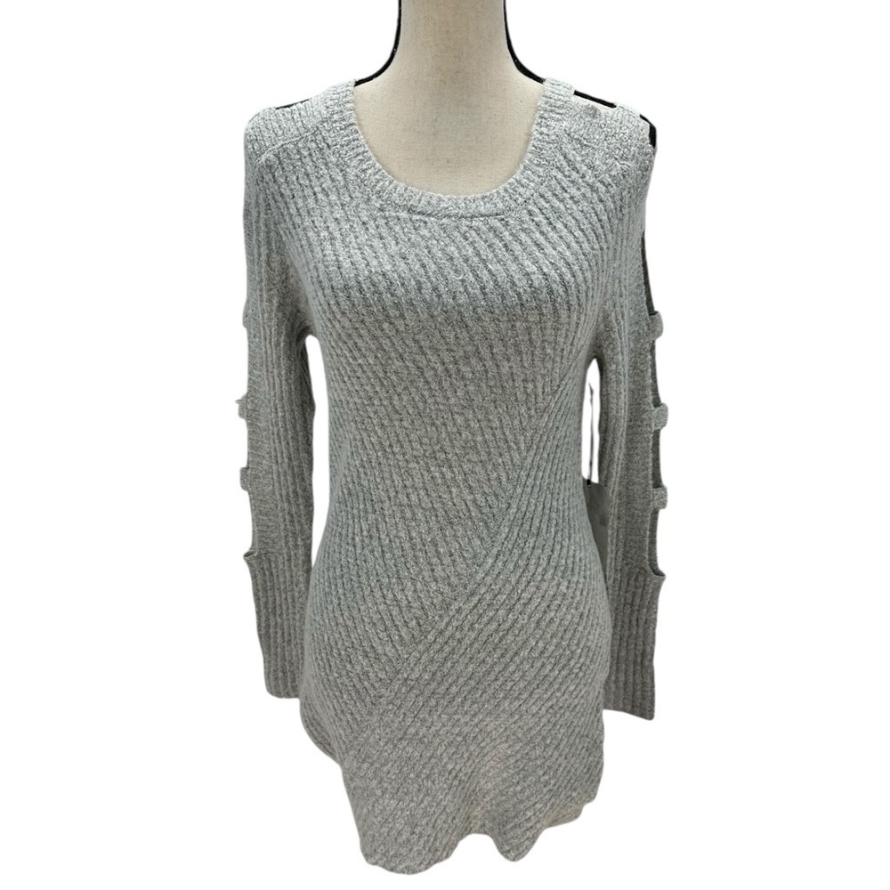 Crave Fame Long Cut Out Sleeve Crew Neck Tunic Sweater - Grey - size XS